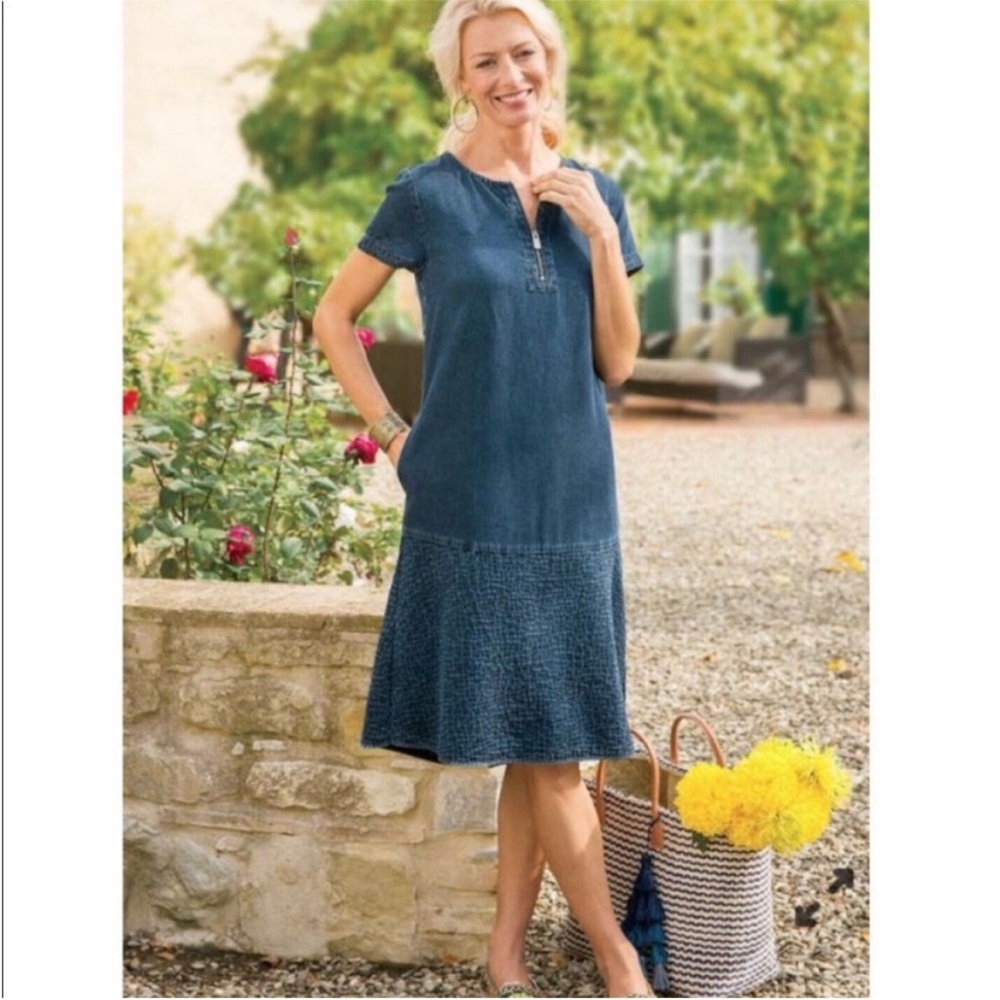 Soft Surroundings Windward Dress XS Aline Coastal Minimalist Preppy Capsule